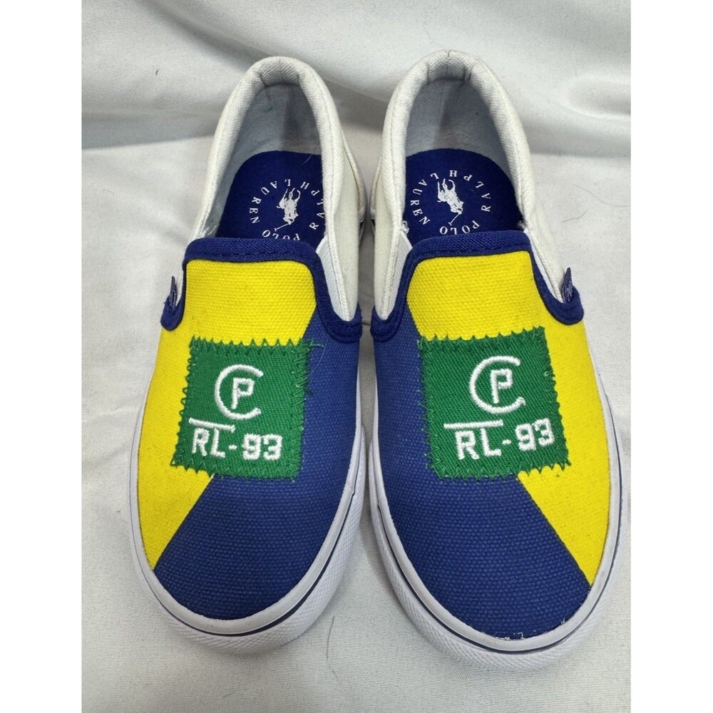 Polo Ralph Lauren Landyn Casual Slip On Sneaker Yellow Blue Green 9 Toddler New